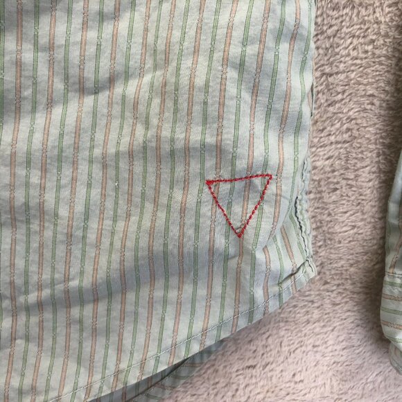 Guess Vintage Mens Shirt Medium Green Pinstriped Long Sleeve Button-Up Casual - Picture 6 of 11
